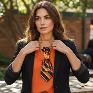 “Dainty Dapper Designs”Orange and Black necktie Necklace